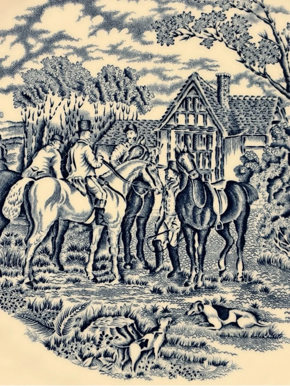 Royal Wessex Blue White Transferware 10” Plate Wall | Fox Hunt English Cottage